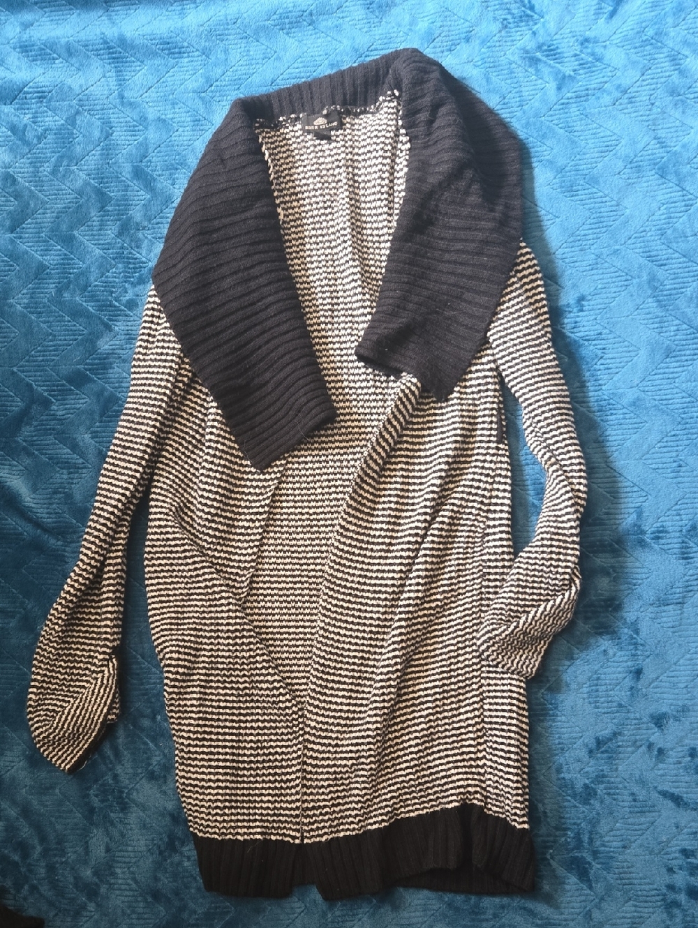 2/$20 River Island Black & Cream Striped Open-Front Cardigan